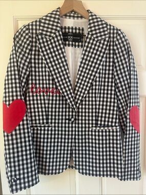 Hipchik Coutoure. Black & White Gingham Blazer with Red ❤️ Elbow Patches. 4
